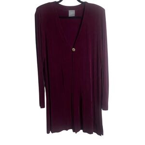 Rabbit Rabbit Rabbit Size 12 Duster Cardigan Burgundy Slinky Strech Long Vintage